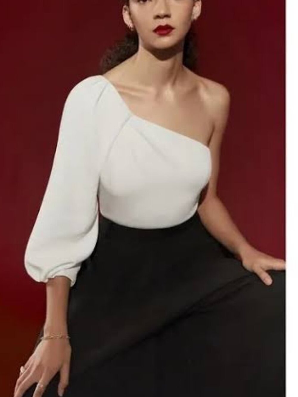 G. Label by goop Celina one shoulder puff sleeve white top